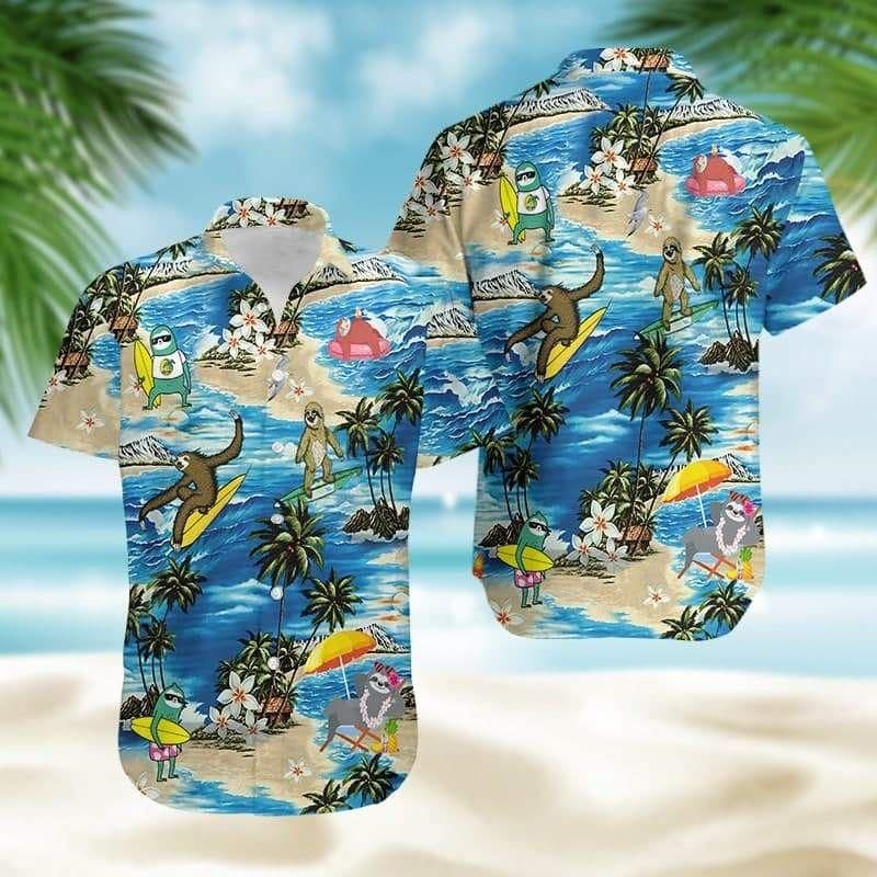 Felacia [Hawaii Shirt] Sloth Surfing Summer Vibe Tropical Hawaiian Aloha Shirts-ZX1922